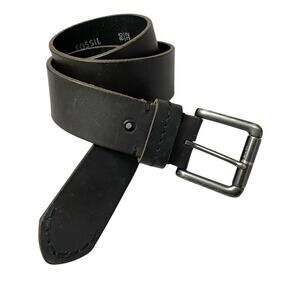 Fossil Leather Belt Mens 32 Brown Silver Buckle Classic 1.5" Casual Preppy